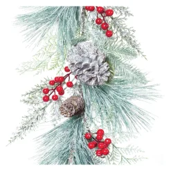 Set Of 2 Frosted Berries And Pine Artificial Christmas Garlands 6' X 13"