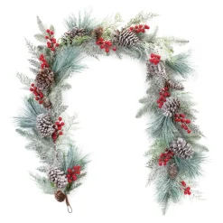 Set Of 2 Frosted Berries And Pine Artificial Christmas Garlands 6' X 13