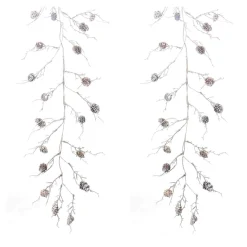 Set Of 2 Frosted Pinecone Twig Artificial Christmas Garlands 5.5' X 12"
