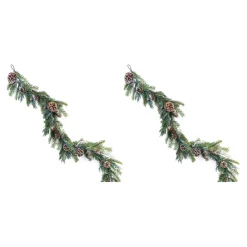 Set Of 2 Frosted Pinecone With Berry Christmas Garlands 5.5' X 7