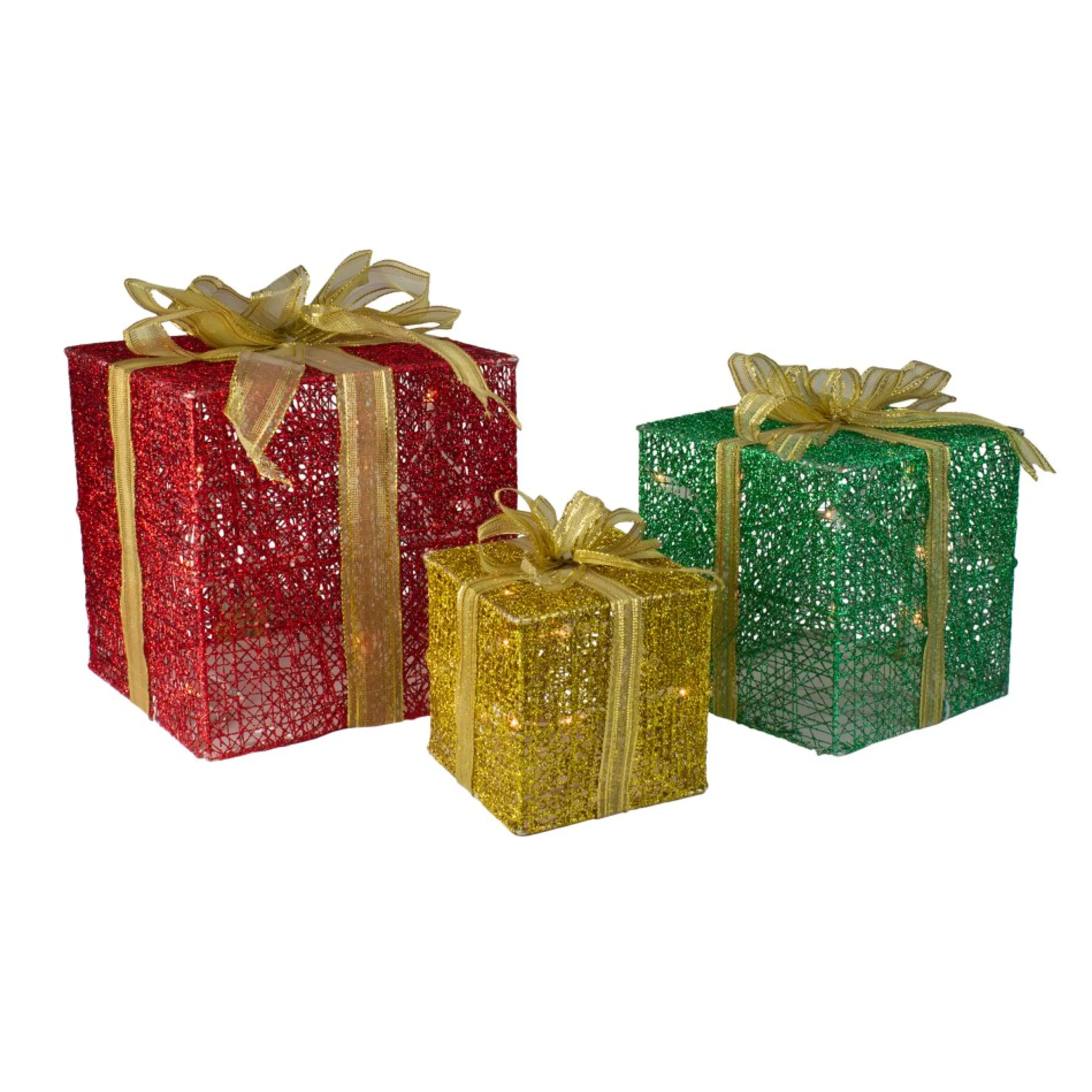 Set Of 3 Glittering Gift Box Set Lighted Christmas Outdoor Decoration