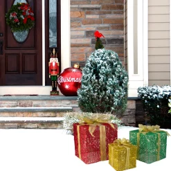 Set Of 3 Glittering Gift Box Set Lighted Christmas Outdoor Decoration