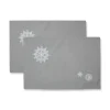 Set Of 2 Gray And White Embroidered Christmas Snowflakes Rectangular Placemats 18.5"