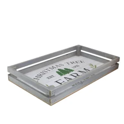 Set Of 2 Gray And White Farm Fresh Christmas Trees Wooden Tray Hanging Signs 21