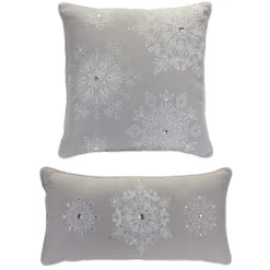 Set Of 2 Gray And White Snowflake Christmas Throw Pillows 19"