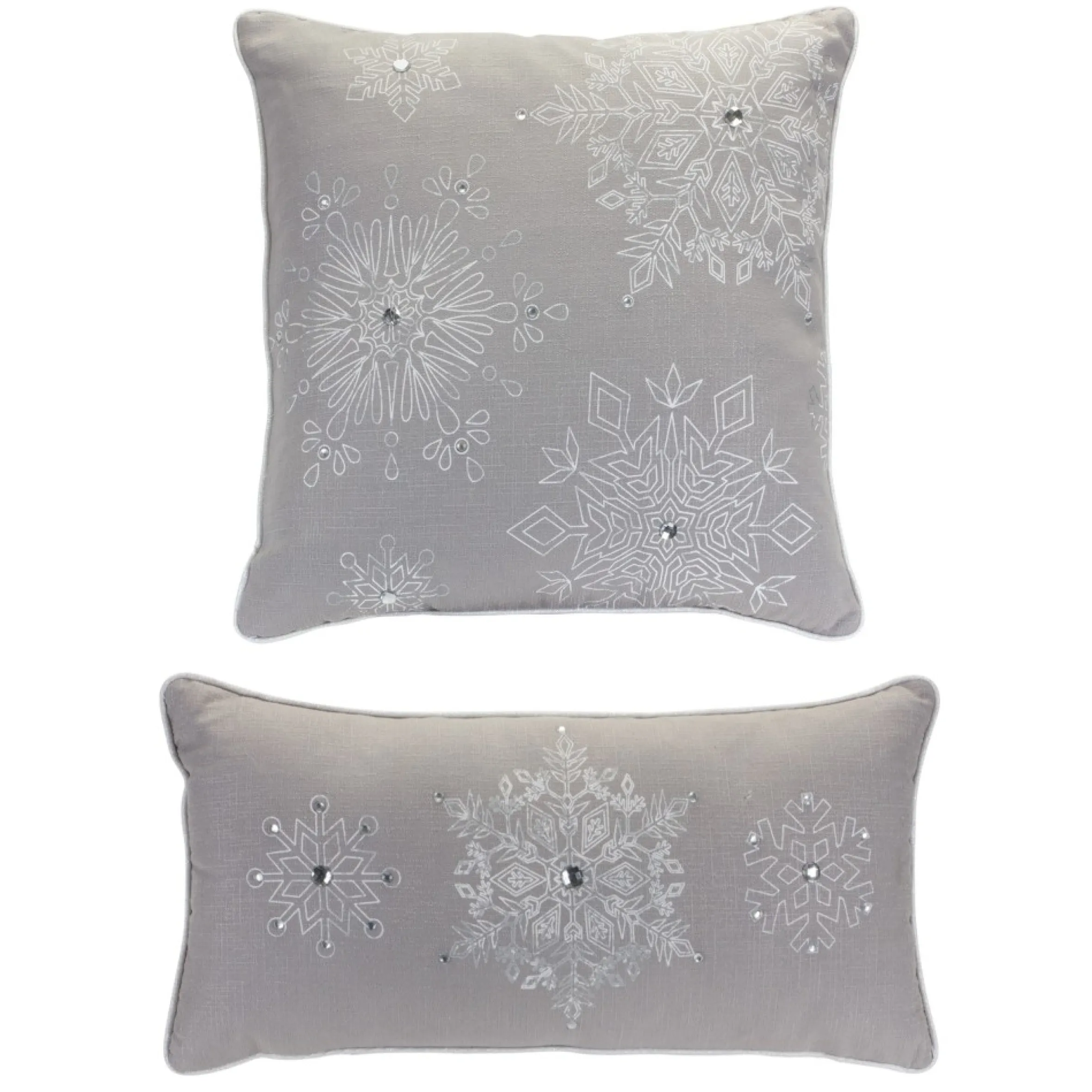 Set Of 2 Gray And White Snowflake Christmas Throw Pillows 19"