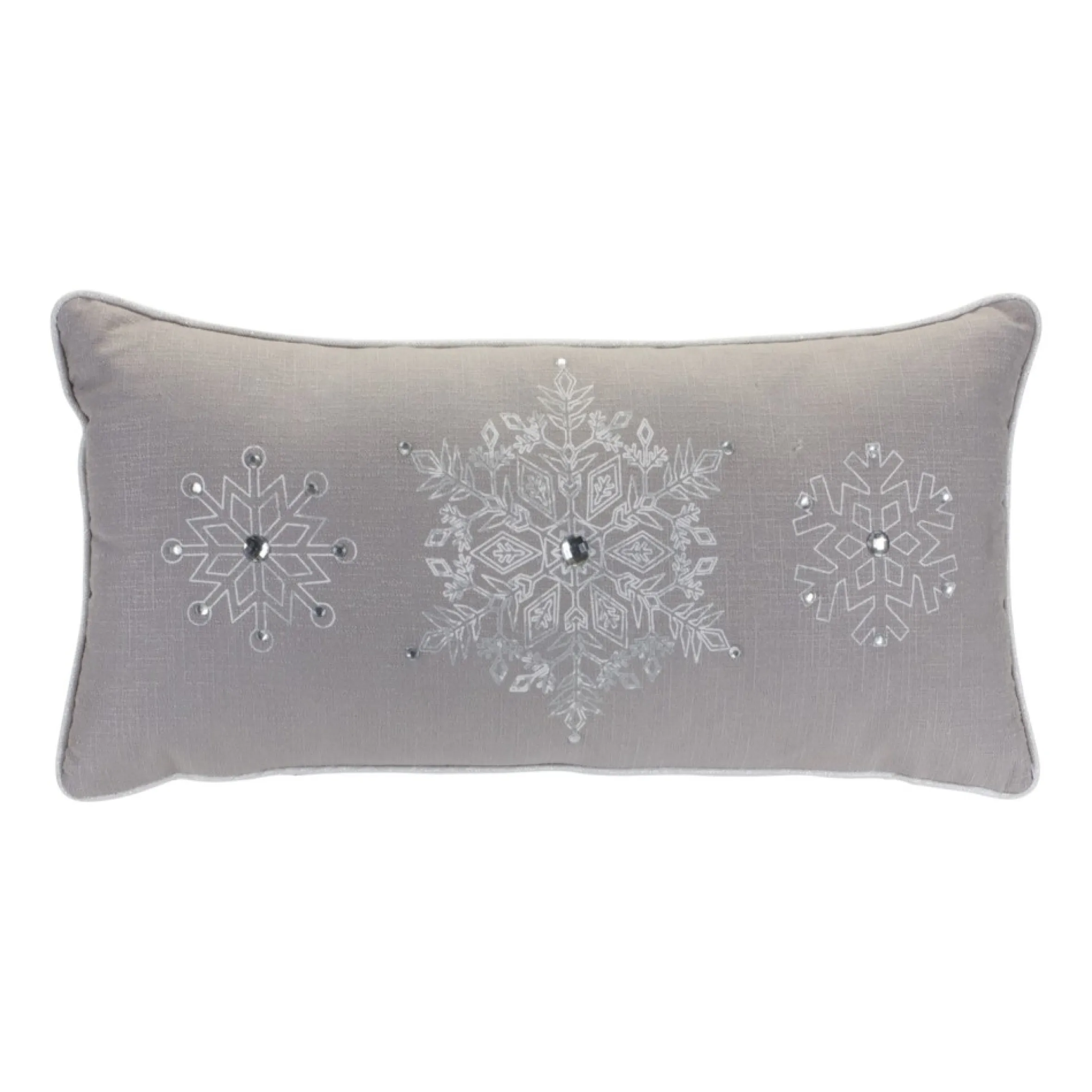 Set Of 2 Gray And White Snowflake Christmas Throw Pillows 19"