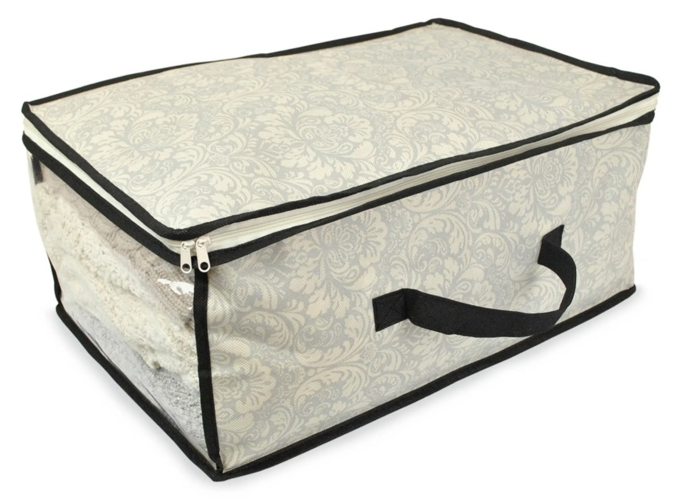Set Of 2 Gray Damask Patterned Soft Storage Bins With Zipper Closure 18"