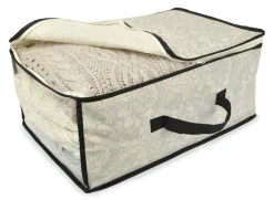 Set Of 2 Gray Damask Patterned Soft Storage Bins With Zipper Closure 18