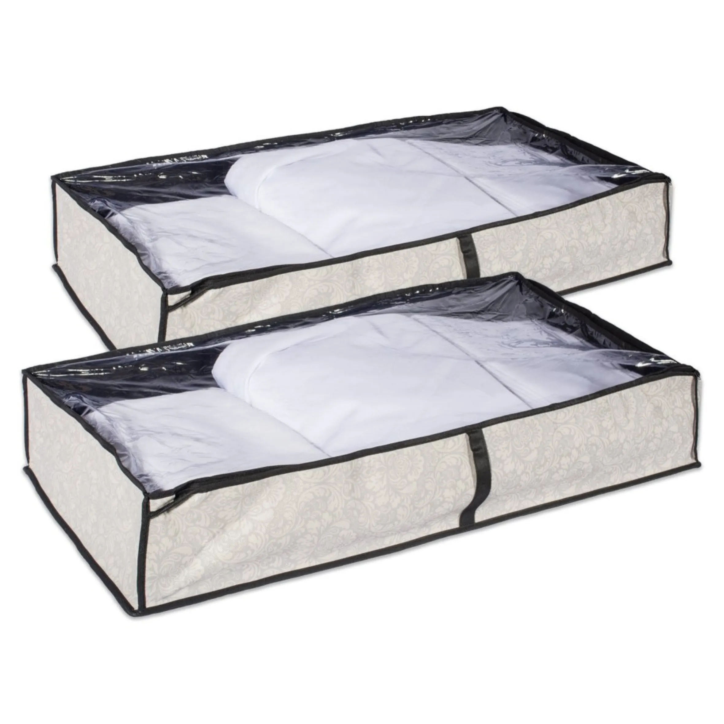 Set Of 2 Gray Damask Patterned Soft Storage Bins With Zipper Closure 40"