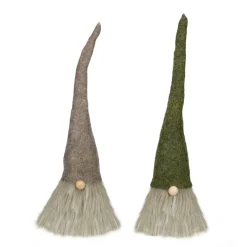 Set Of 2 Green And Brown Hanging Christmas Gnome Figures 10.5"