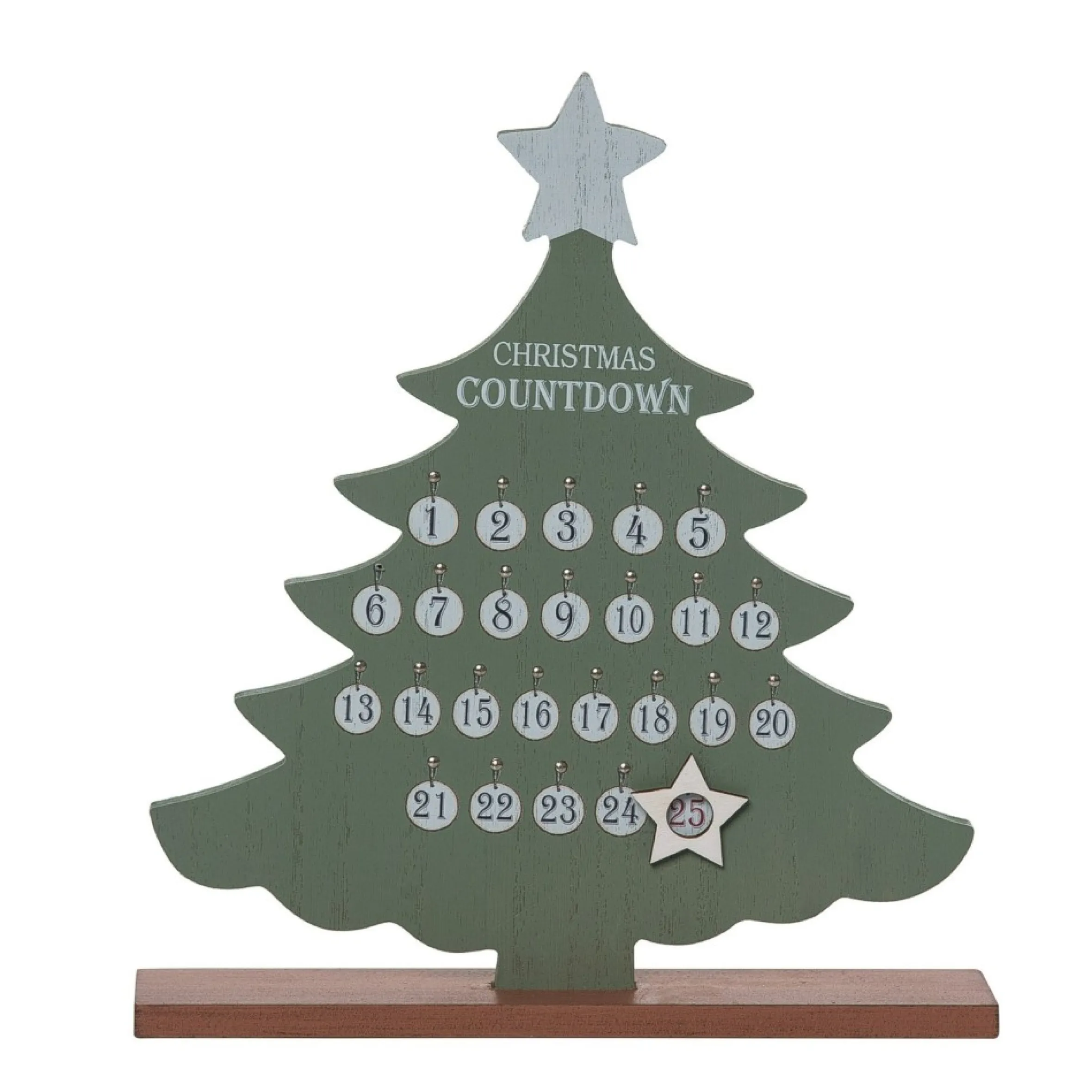 Set Of 2 Green And White Wooden Christmas Tree Countdown Tabletop Decor 10.5"