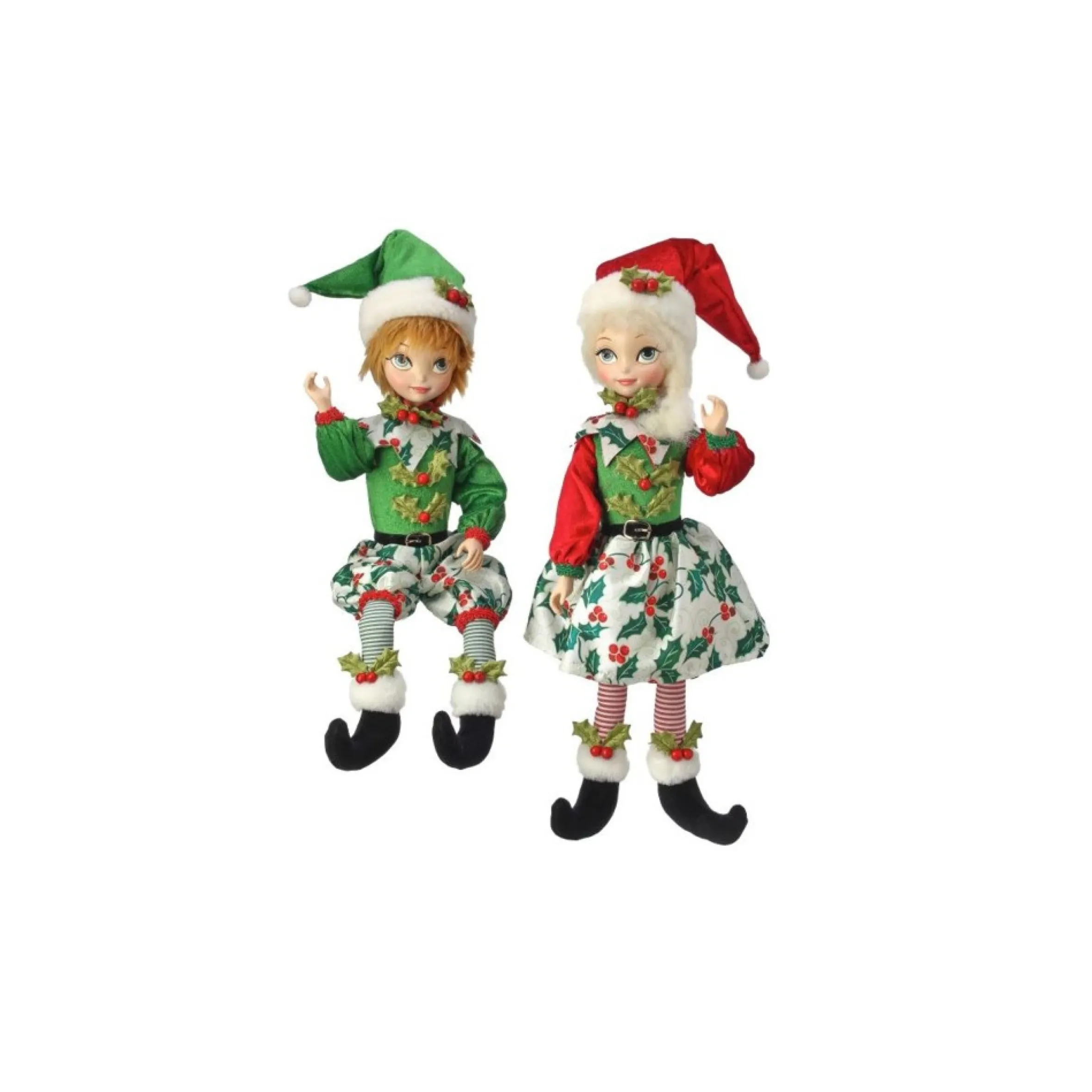 Set Of 2 Holly Boy And Girl Elf Christmas Plush Figures 17.5"