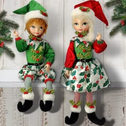 Set Of 2 Holly Boy And Girl Elf Christmas Plush Figures 17.5"
