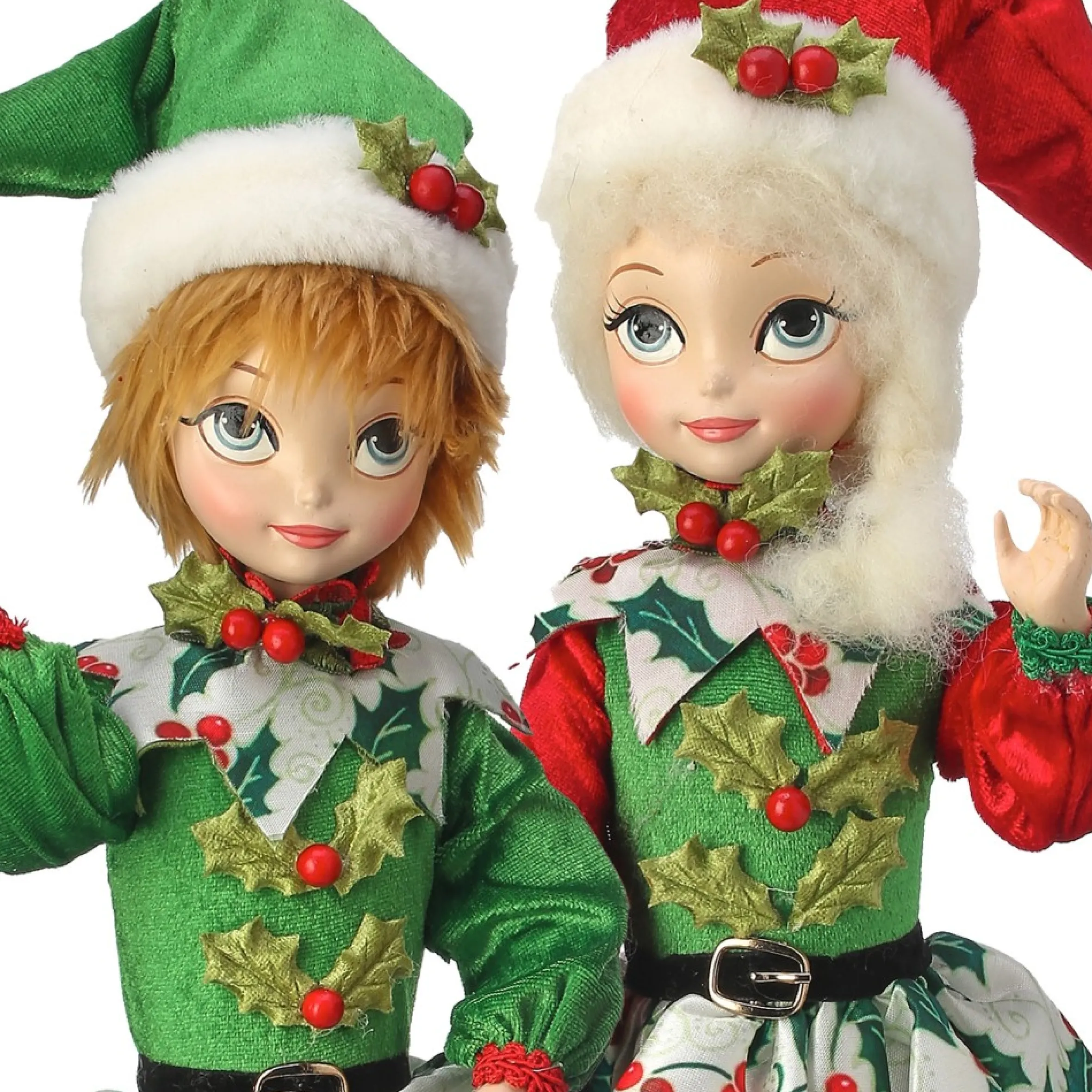 Set Of 2 Holly Boy And Girl Elf Christmas Plush Figures 17.5"