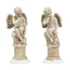Set Of 2 Ivory And White Distressed Cherub Figurines 2.25"