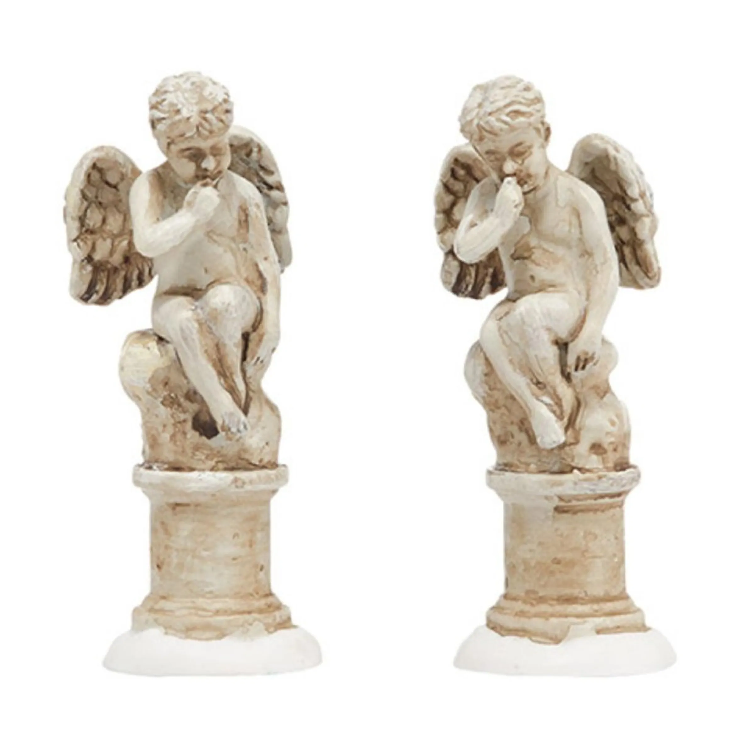 Set Of 2 Ivory And White Distressed Cherub Figurines 2.25"