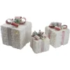 Set Of 3 Led Frosted Rattan Christmas Gift Boxes With Pinecones - 10"
