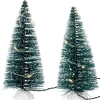 Set Of 2 Led Lighted Frosted Mini Bottle Brush Pine Christmas Village Trees - 6"