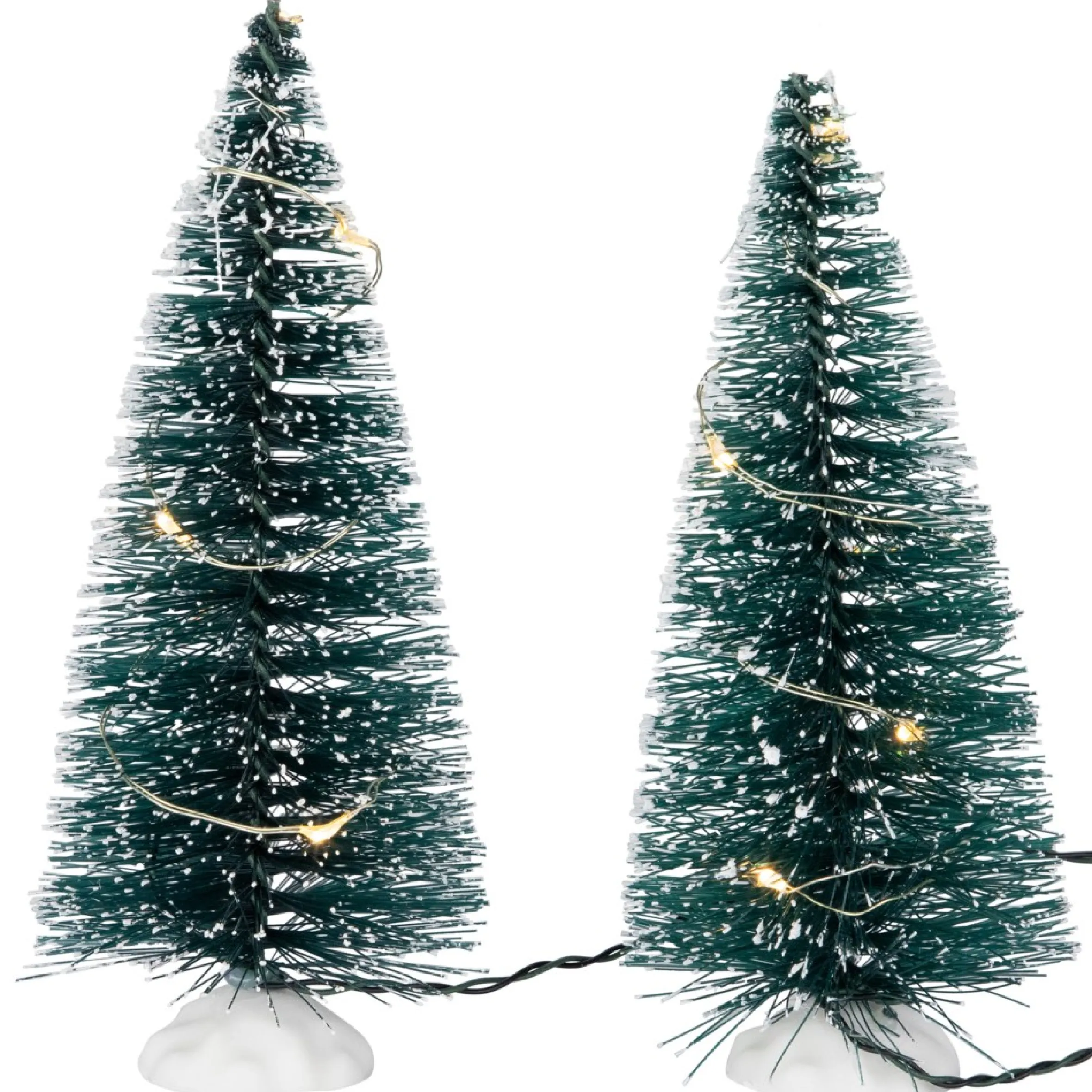 Set Of 2 Led Lighted Frosted Mini Bottle Brush Pine Christmas Village Trees - 6"