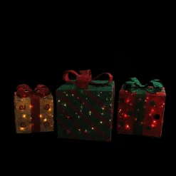 Set Of 3 Lighted Green And Red Gift Boxes Christmas Outdoor Decorations 16"