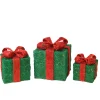 Set Of 3 Lighted Green Gift Boxes With Red Bows Outdoor Christmas Decorations 10"