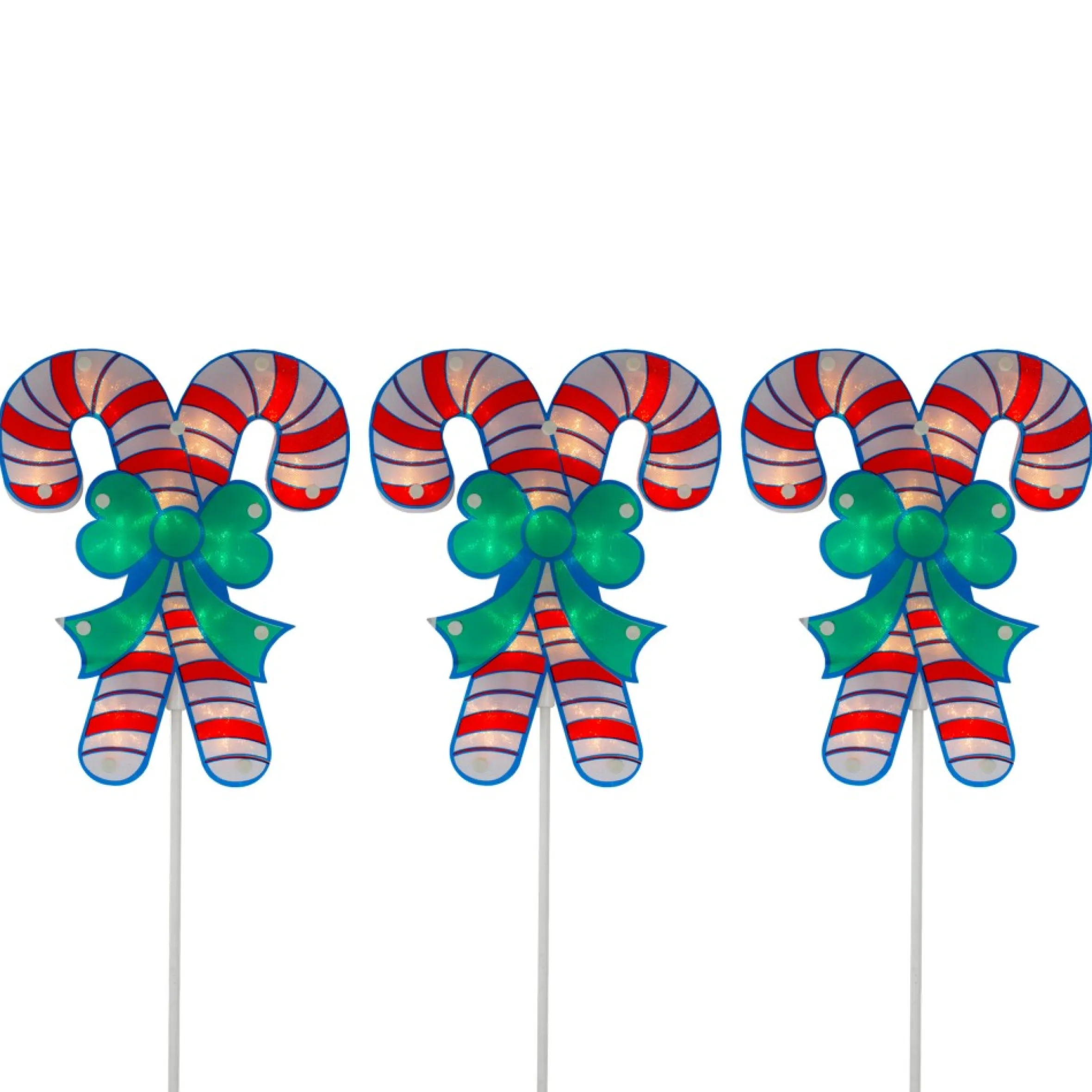 Set Of 3 Lighted Holographic Candy Cane Christmas Pathway Markers 25.5"