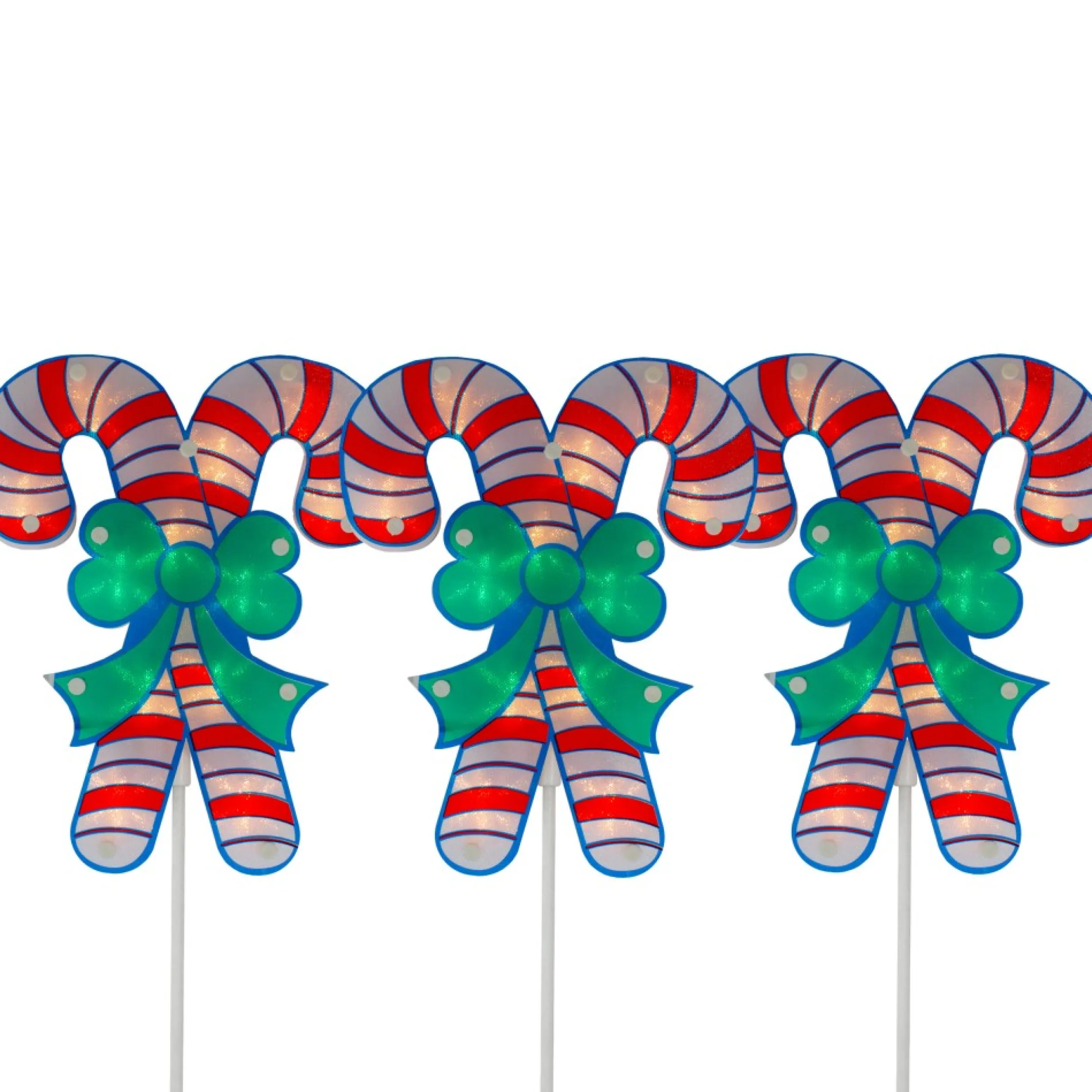 Set Of 3 Lighted Holographic Candy Cane Christmas Pathway Markers 25.5"