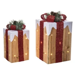Set Of 2 Lighted Multicolored Christmas Gift Tabletop Decorations 12.5"