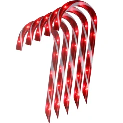 Set Of 10 Lighted Outdoor Candy Cane Christmas Pathway Markers 12"