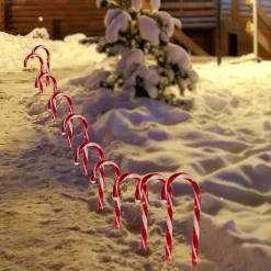 Set Of 10 Lighted Outdoor Candy Cane Christmas Pathway Markers 12
