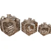 Set Of 3 Lighted Rattan Gift Boxes With Burlap Bows Tabletop Christmas Decorations 9.75"