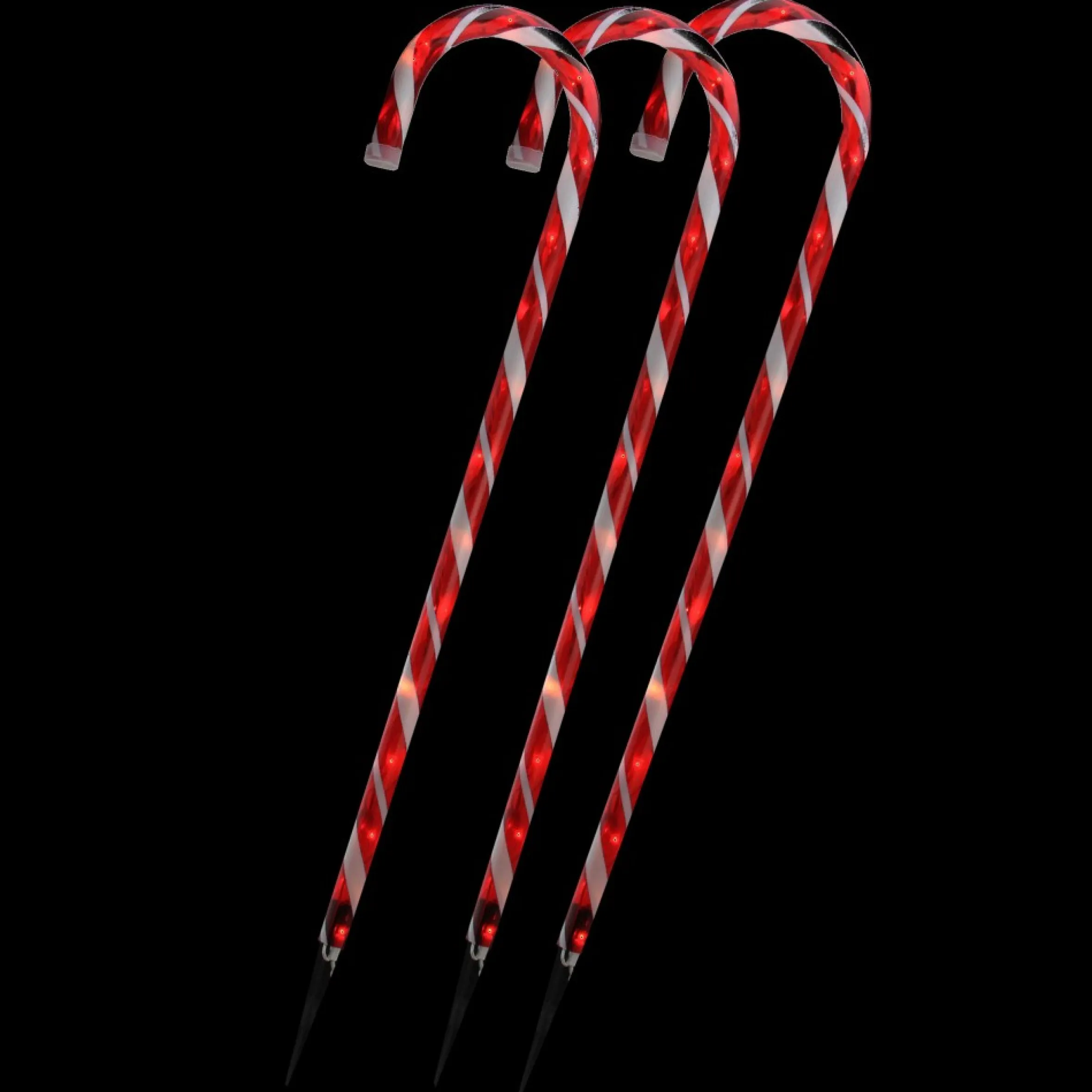 Set Of 3 Lighted Red And White Candy Cane Outdoor Christmas Pathway Markers 28"