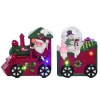 Set Of 2 Lighted Red Christmas Snow Trains With Santa And Snowman 7"