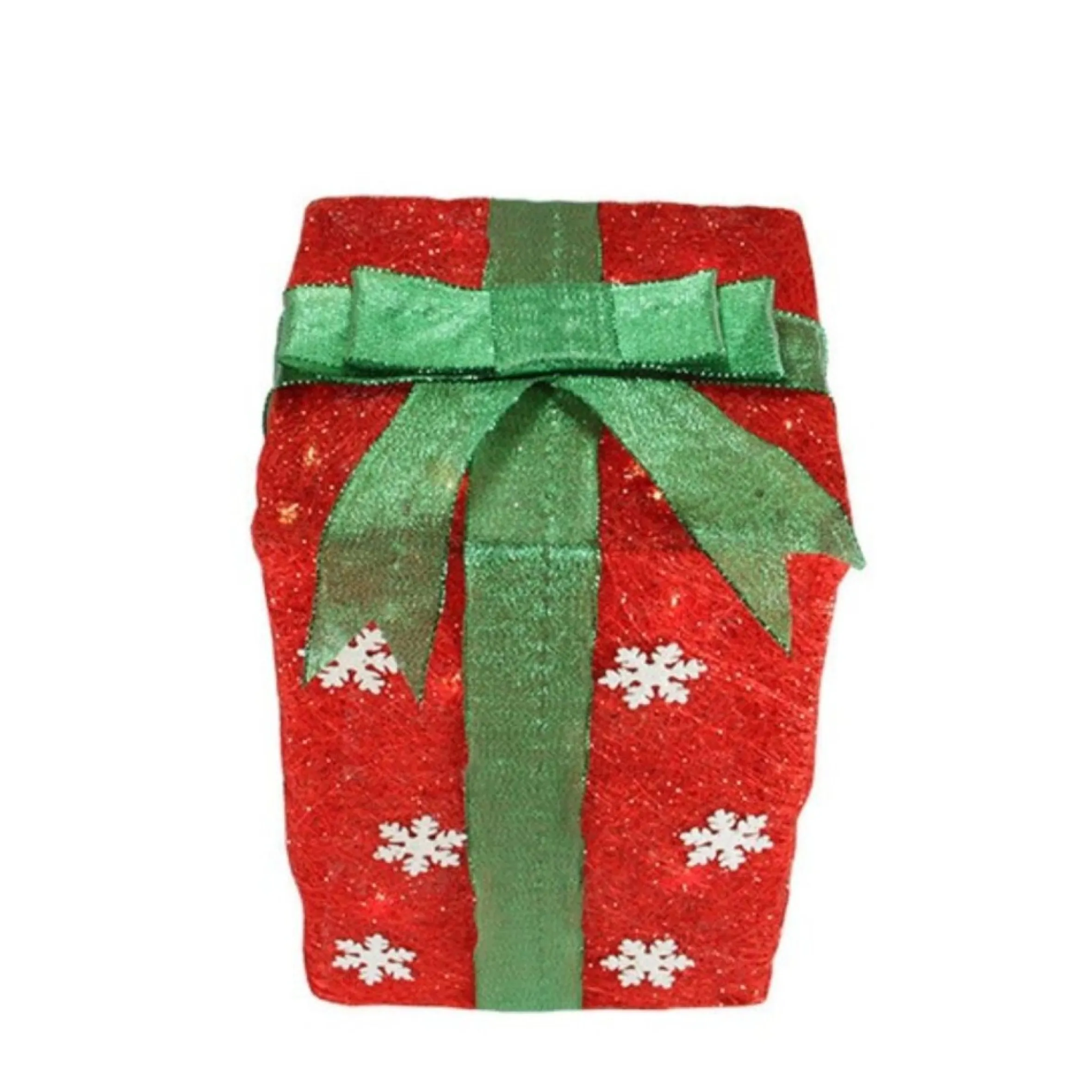 Set Of 3 Lighted Red With Green Bows And Snowflakes Gift Boxes Outdoor Christmas Decorations 13"
