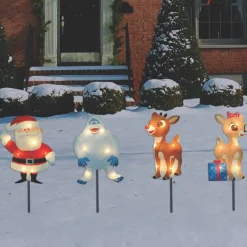 Set Of 4 Lighted Rudolph And Friends Christmas Pathway Markers - Clear Lights