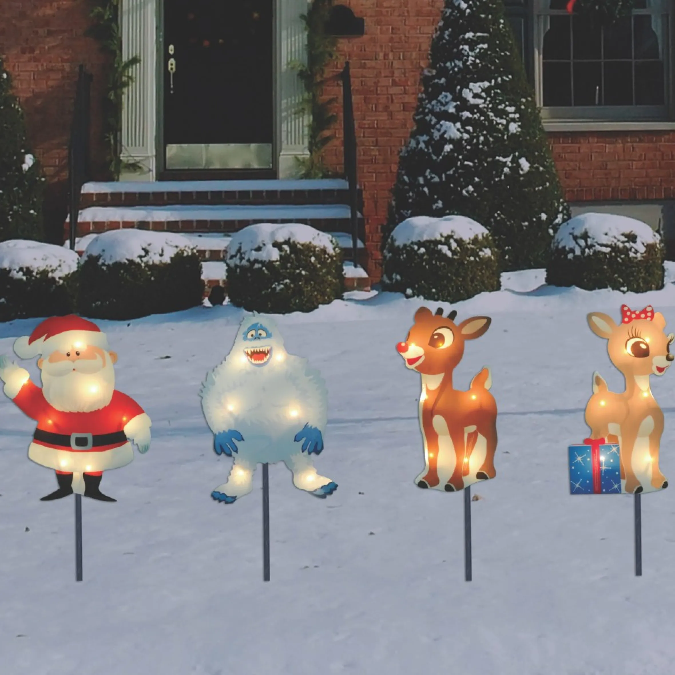 Set Of 4 Lighted Rudolph And Friends Christmas Pathway Markers - Clear Lights