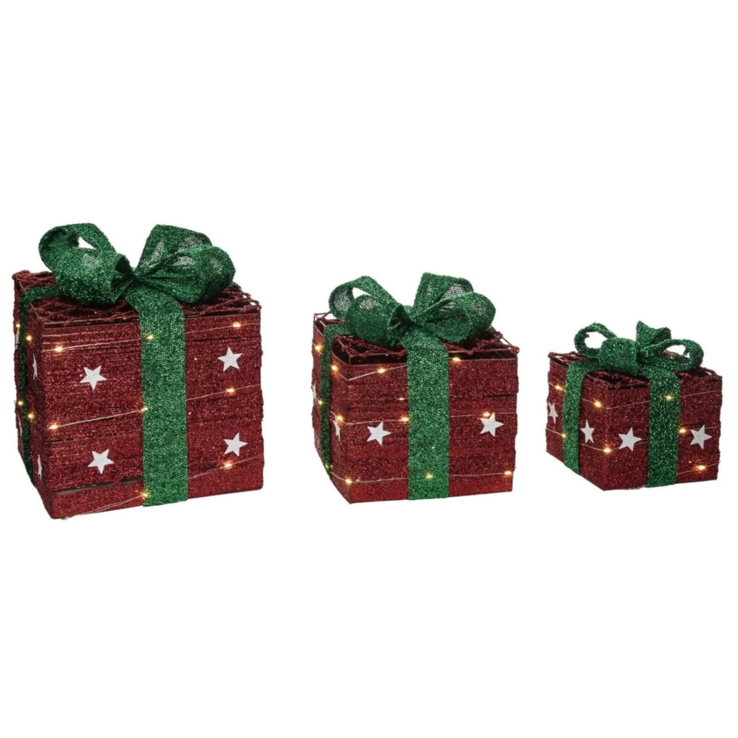 Set Of 3 Lighted Star Gift Box Christmas Tabletop Decorations 13"