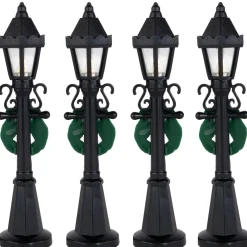 Set Of 4 Lighted Street Lamps Christmas Village Display Pieces - 4.75