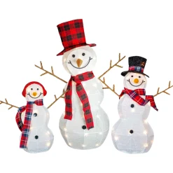 Set Of 3 Lighted Tinsel Snowmen Family Christmas Yard Decorations