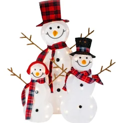 Set Of 3 Lighted Tinsel Snowmen Family Christmas Yard Decorations