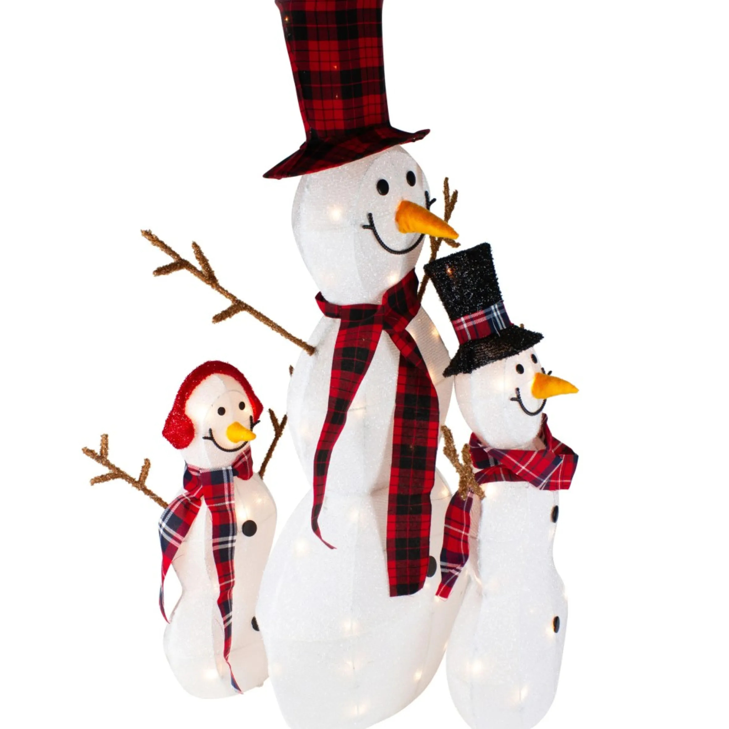 Set Of 3 Lighted Tinsel Snowmen Family Christmas Yard Decorations
