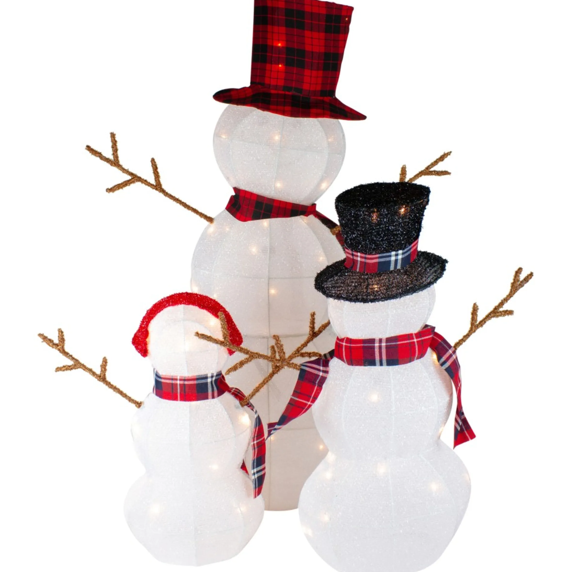 Set Of 3 Lighted Tinsel Snowmen Family Christmas Yard Decorations
