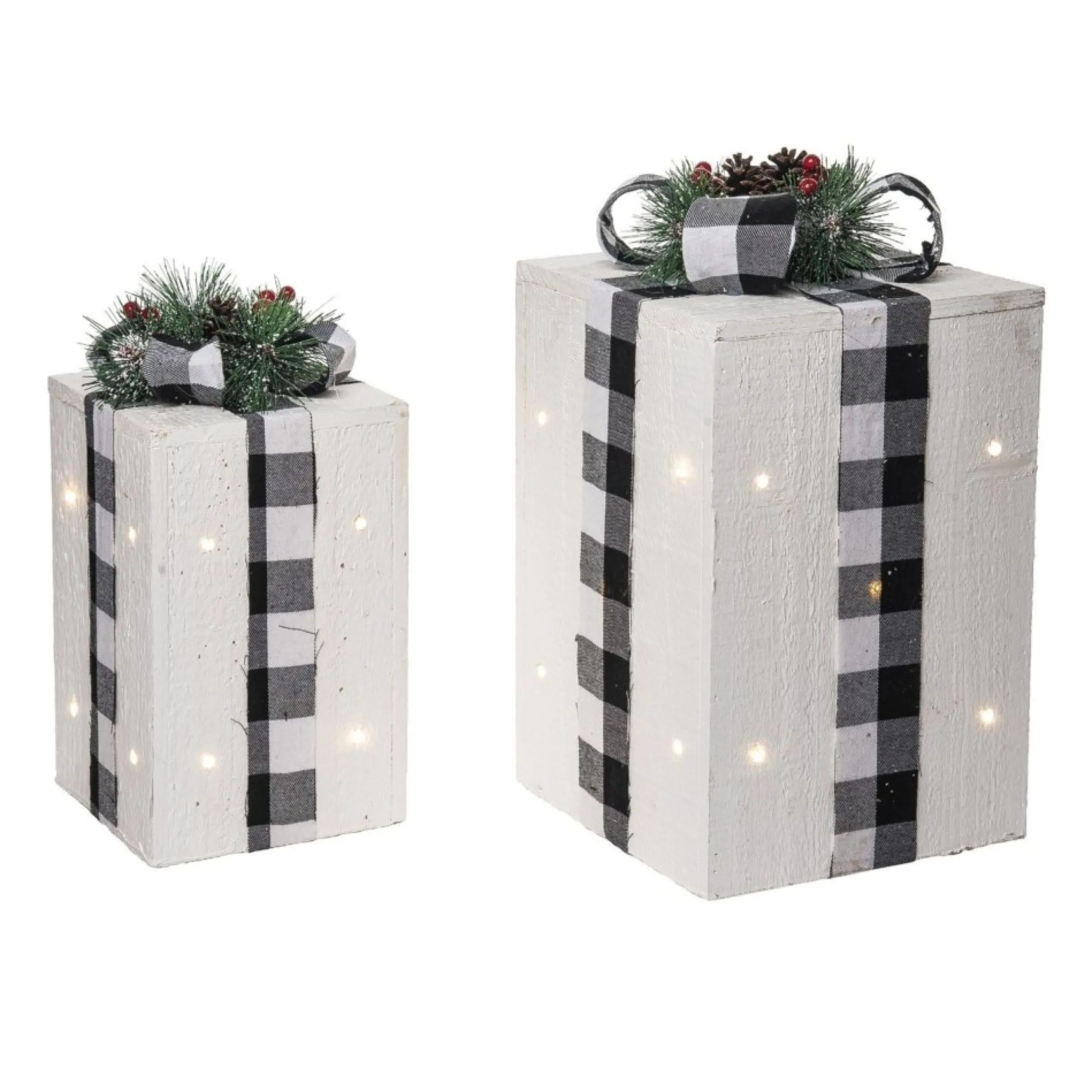 Set Of 2 Lighted White Christmas Gift Tabletop Decorations 12.5"