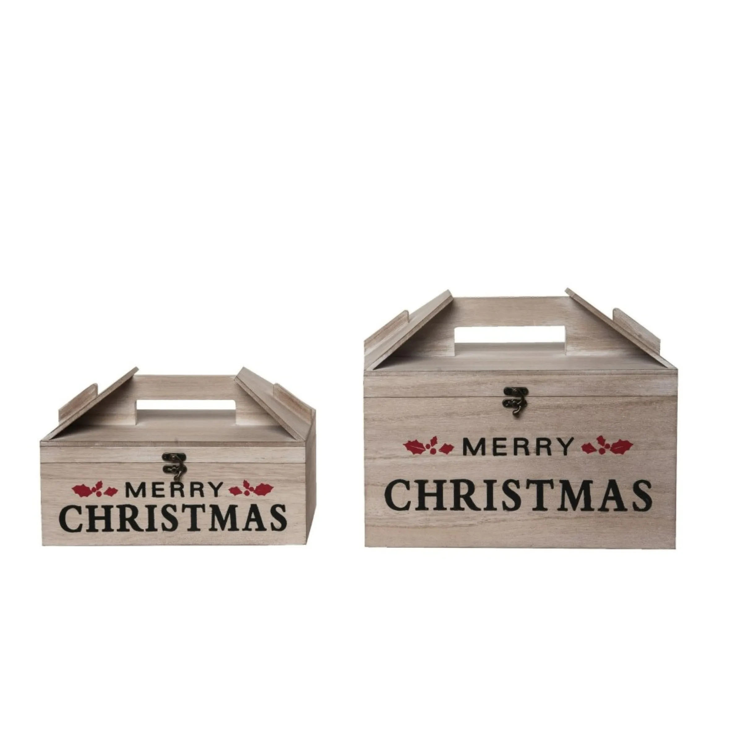 Set Of 2 Merry Christmas Wooden Takeout Box Decorations 13.5"