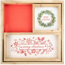 Set Of 3 Merry Christmas Wood Plaques And Serving Tray With Handles 16"