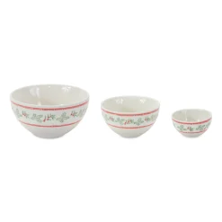 Set Of 3 Mistletoe And Pine Ceramic Round Bowls 9"