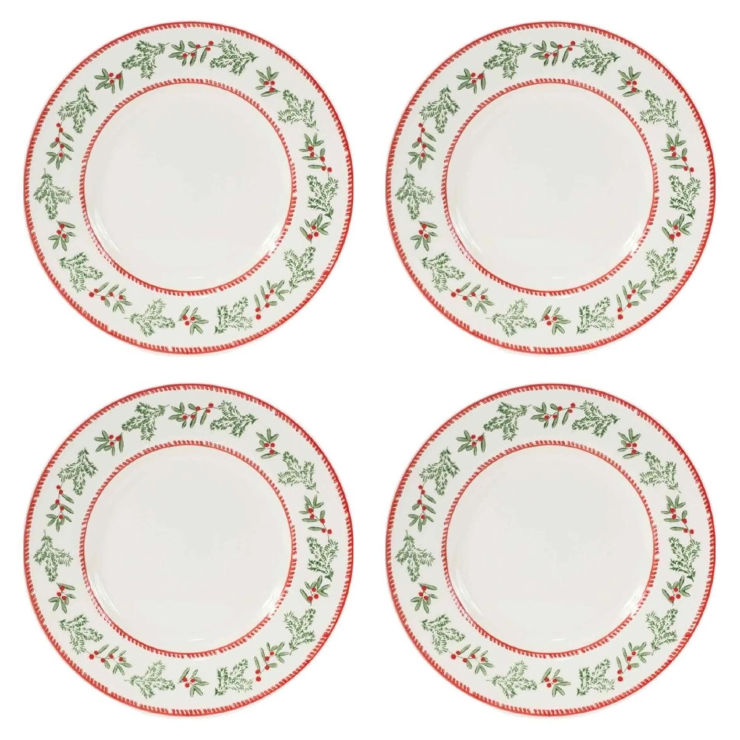 Set Of 4 Mistletoe Christmas Serving Plates 8.75"