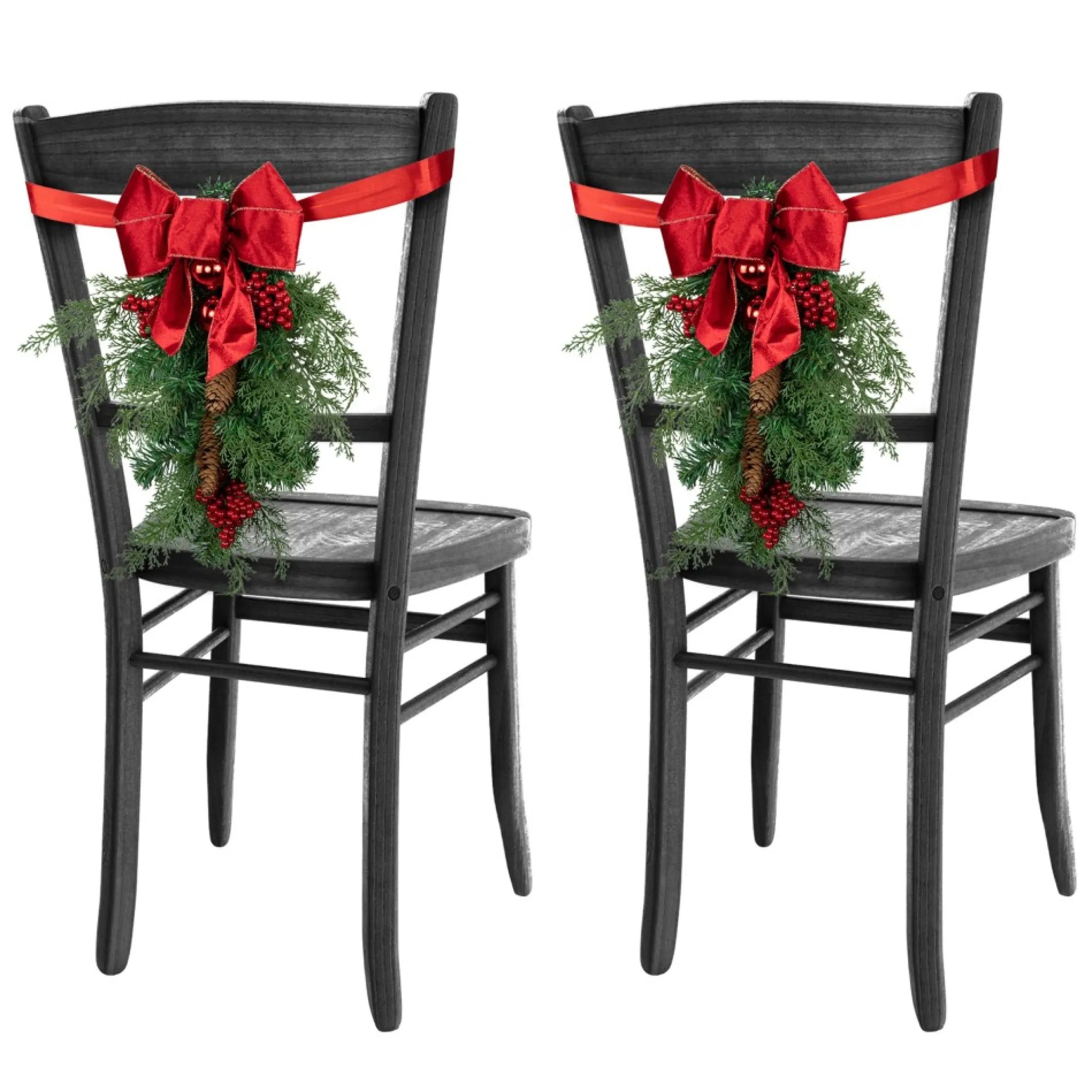 Set Of 2 Mixed Cedar And Pine Christmas Chair Back Swags