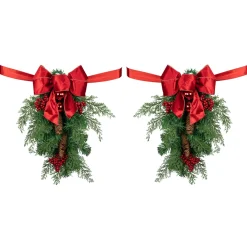 Set Of 2 Mixed Cedar And Pine Christmas Chair Back Swags